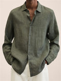 themeisles Men's Linen Shirt Button Up Shirt Casual Shirt Beach Shirt Black Khaki Dark Blue Long Sleeve Plain Turndown Spring & Summer Hawaiian Holiday Clothing Apparel