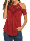 themeisles Solid Color Short-sleeved Female Summer Embroidery Hanging Neck Paragraph Suspenders Sexy Top T-shirt Strapless Casual Top T-shirt