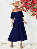 themeisles Off-Shoulder Balloon Sleeve Midi Dress