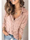 themeisles Casual Women's Tops Solid Color Lapel Jacquard Polka Dot Long-sleeved Single-breasted Shirt Female