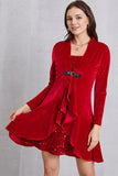 themeisles Sequin Ruffle Hem Long Sleeve Mini Dress