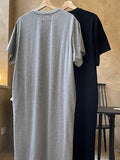 themeisles Casual Short Sleeves Solid Color Round-Neck Maxi Dress