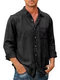 themeisles Men's Casual Shirt Black White Army Green Navy Blue Blue Long Sleeve Solid Color Turndown Street Daily Button-Down Clothing Apparel Cotton Denim Casual Comfortable Pocket