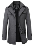 themeisles Men's Winter Coat Wool Coat Overcoat Business Camping & Hiking Winter Wool Windproof Warm Outerwear Clothing Apparel Basic Essential Solid Colored Turndown