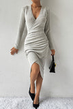 themeisles Ribbed Surplice Long Sleeve Midi Dress