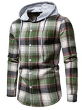 themeisles Color Blocking Plaid Long-sleeved Tops Youth College Style Hooded Drawstring Versatile Casual Shirt Cardigan
