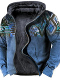 themeisles Men's Fleece Jacket Full Zip Hoodie Fleece Hoodie Sherpa Jacket Denim Blue Blue Yellow Camel Orange Hooded Tribal Graphic Prints Zipper Print Casual Daily Sports 3D Print Fleece Basic Designer Casual