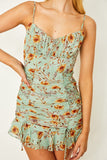 themeisles Floral Print Ruffle Ruched Cami Mini Dress