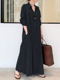 themeisles Original Solid Color Lapel Shirt Dress