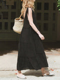 themeisles Solid Color Sleeveless Loose V-Neck Midi Dresses