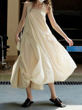 themeisles Solid Color Sleeveless Loose Square-neck Midi Dresses