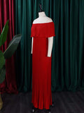 themeisles Wrap Pleated Solid Color Off-The-Shoulder Evening Dresses