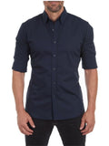 themeisles Metal Decoration Slim Lapel Men's Zipper Shirt Hidden Zipper Fake Button Oxford Stretch Cotton Zipper Shirt Cardigan