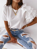 themeisles Summer Simple Fashion Ruffle Short-sleeved Round Neck Women's T-shirt