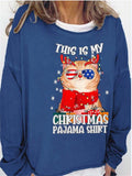 themeisles Women's Sweatshirt Pullover Colorful Christmas Cat Wine Glass Printed Garden Neck Printed Sweatshirt