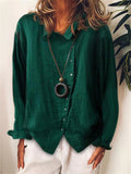 themeisles Women's Large Size Breathable Loose Solid Color Temperament Cotton Linen Shirt Long-sleeved T-shirt