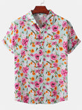 themeisles Spring and Summer New Men's Short-sleeved Loose Type Floral Print Shirt Beach Wind Vacation Style Hawaiian Shirt