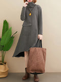 themeisles Original Solid High-Neck Irregularity Dress