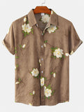 themeisles Men's Floral Short-sleeved Shirt Youth Men's Men's Shirts Spring and Summer New Short-sleeved Loose Type Lapel Shirt