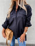 themeisles Hot Sale Autumn and Winter Solid Color Irregular Loose Long Sleeve Lapel Commuter Fashion Shirt Top