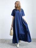 themeisles Simple Loose Short Sleeves Solid Color Round-Neck Maxi Dresses