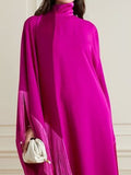 themeisles Batwing Sleeves Loose Solid Color Split-Joint Tasseled High Neck Evening Dresses Maxi Dresses