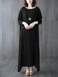 themeisles Casual Long Sleeves Loose Solid Color Round-Neck Maxi Dresses