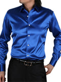 themeisles Men's Button Up Shirt Dress Shirt Collared Shirt Prom Shirt Satin Silk Shirt Black White Red Long Sleeve Plain Turndown Spring, Fall, Winter, Summer Wedding Party Clothing Apparel Button-Down