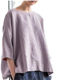 themeisles Women's Round Neck Cotton Linen Loose Tops with A Hundred Literary Retro Model Blouse Comfortable Casual Seven-point Sleeve Top