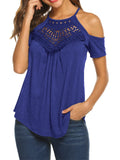themeisles Solid Color Short-sleeved Female Summer Embroidery Hanging Neck Paragraph Suspenders Sexy Top T-shirt Strapless Casual Top T-shirt