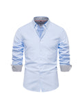 themeisles Slim Lapel Single-breasted Shirt Men's Casual Versatile Fashion Solid Color Colorblocking Long-sleeved Tops Men's Cardigan