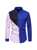 themeisles Casual Retro Men's Colorblocking Shirt Autumn and Winter New Lapel Colorblocking Slim Men's Long-sleeved Shirt