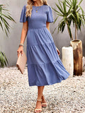 themeisles Solid Color Elastics Short Sleeves Loose Round-neck Midi Dresses