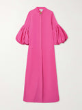 themeisles Loose Flower Shape Solid Color Stand Collar Lantern Sleeves Maxi Dresses