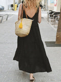 themeisles Solid Color Sleeveless Loose V-Neck Midi Dresses
