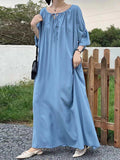 themeisles Solid Color Loose Half Sleeves Round-Neck Midi Dresses