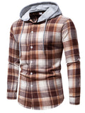 themeisles Color Blocking Plaid Long-sleeved Tops Youth College Style Hooded Drawstring Versatile Casual Shirt Cardigan