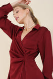 themeisles Satin collared wrap mini dress