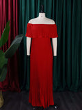 themeisles Wrap Pleated Solid Color Off-The-Shoulder Evening Dresses