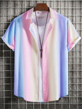 themeisles Summer New Slim Lapel Fashion Urban Gradient Shirt Men's Short-sleeved Loose Type Cardigan Shirt Men's Clothing