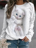 themeisles Spring and Summer Animals Loose Print Long Sleeve Round Neck Sweater White Blue Green Pink