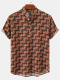 themeisles Summer New Flower Beach Short-sleeved Shirt Camouflage Printing Stand-up Collar Slim Type Shirt Men's Clothing