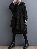 themeisles Tasseled Split-side Split-Joint Solid Color Flower Print Buttoned Loose Long Sleeves Lapel Midi Dresses