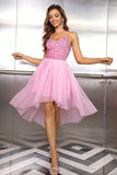 themeisles Sequin Spaghetti Strap High-Low Dress