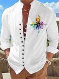 themeisles Men's Shirt Linen Shirt Graphic Prints Parrot Stand Collar White Yellow Red Blue Outdoor Street Long Sleeve Print Clothing Apparel Fashion Designer Casual Comfortable