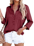 themeisles Satin Long Sleeve V-neck Office Business Shirt Female