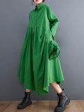 themeisles Urban Floral Applique Pleated Long Sleeves Shirt Dress Midi Dress