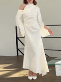 themeisles Flared Sleeves Asymmetric Buttoned Hollow Solid Color Zipper Cold Shoulder Evening Dresses Maxi Dresses