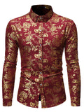 themeisles Casual Solid Color Men's Men's Long-sleeved Single-breasted Shirt Metal Hot Gold Printing Lapel Trend Men's Shirt Cardigan