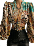 themeisles Spring New Solid Color Slim Temperament Long-sleeved Button V Collar Urban Trend Set Head Lantern Sleeve Blouse Shirt
